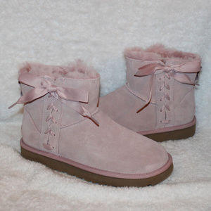 NEW IN BOX UGG MINI SUEDE LACE BOOTS PINK CRYSTAL